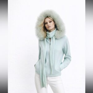 St. John Cashmere Fur Trim  knit sweater  Arctic Fox Fur